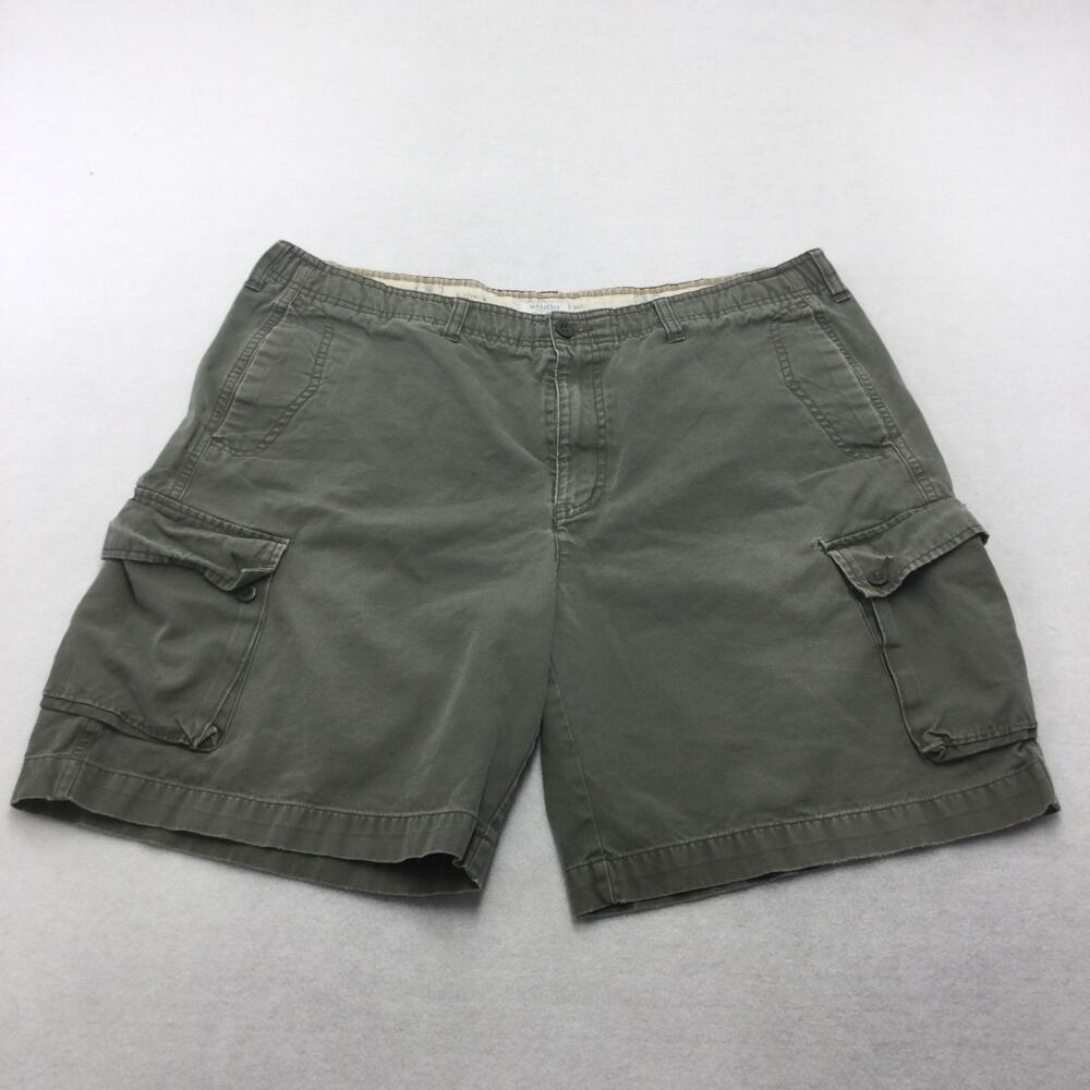 Van Heusen Cargo Shorts Mens 38 Green Cotton Canvas Elastic Waist 11 Inseam